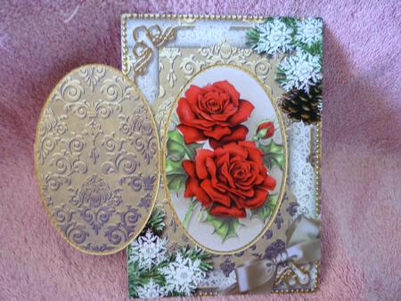 Christmas Roses Snow A5 Locket Card Front by Michelle Chivers