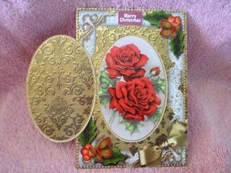 Christmas Roses Holly A5 Locket Card Front by Michelle Chivers
