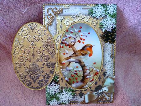 Christmas Robin 1 Snow A5 Locket Card Front by Michelle Chivers