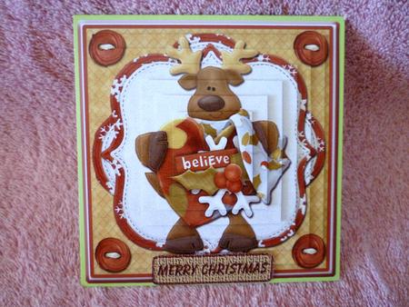 Believe in Christmas Reindeer Pyramid Card Front by Michelle Chivers