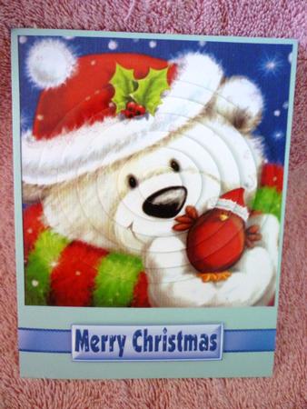 Chrismas Polar Bear with Little Robin, Oval Pyramids by Michelle Chivers