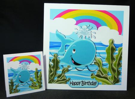 Happy Blue Whale with Rainbow 8x8 by Michelle Chivers