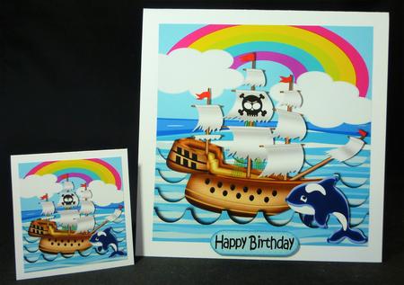 Pirate Ship in the Ocean with Dolphin 8x8 by Michelle Chivers