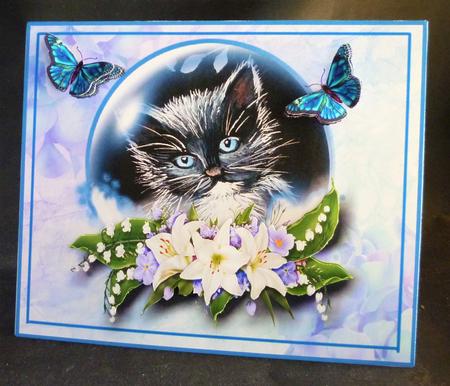 Cat in a Bubble with Lilies and Butterflies Decoupage Sheet by Michelle Chivers