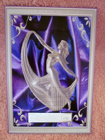 Art Deco Silver Lady on Blue Silk Pyramid A5 Card by Michelle Chivers