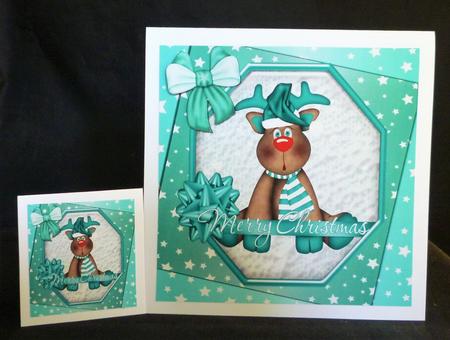 Lovely Reindeer with Turq Bow and Stars 8x8 by Michelle Chivers