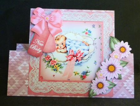 Pink Baby Girl New Baby Folded Stand-up Card Mini Kit by Michelle Chivers