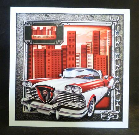 Male Card Vintage Car in Red & Grey by Michelle Chivers