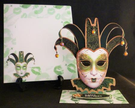 Green Venitian Mask Easel Card by Michelle Chivers