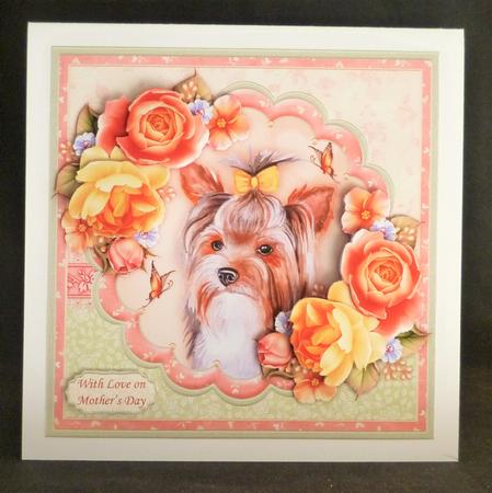 Yokshire Terrier & Summer Roses 8x8 Decoupage Mini Kit by Michelle Chivers