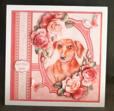 Dachshund Dog & Dusky Roses 8x8 Decoupage Mini Kit by Michelle Chivers