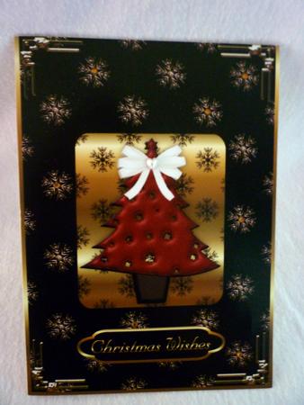 Christmas Tree in Red on Black and Gold A4 Card Front by Michelle Chivers