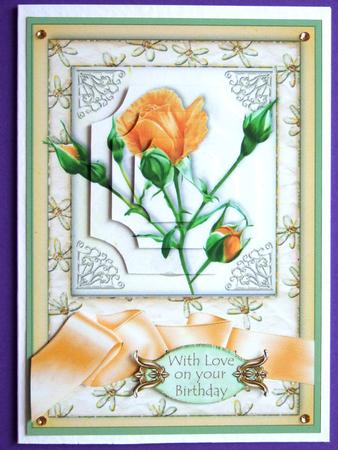 Apricot Rose with Ribbon Puddle - Best of Both Worlds Card by Michelle Lancaster
