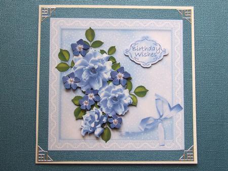 Blue Bouquet in a Lace Framed Box - 5" Square Card Front by Michelle Lancaster