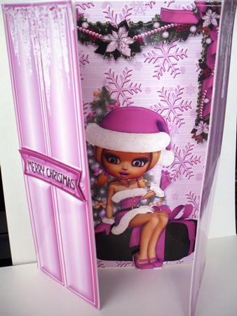 Little Lady in Pink Santa Suit Sitting on Presents Gatefold by Michelle Lennon