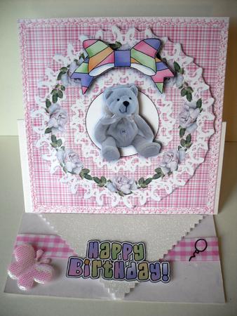 Pink Teddy Ring O Roses Baby Girl Birth Birthday Decoupage by Michelle Lennon