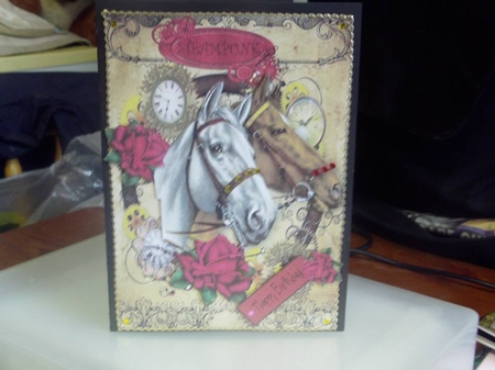 Horses in Steampunk Frame with Red Roses by Michelle Webb