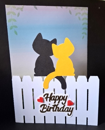 Cats on Fence Card with multiple sentiments and backing sheet by Michelle Young