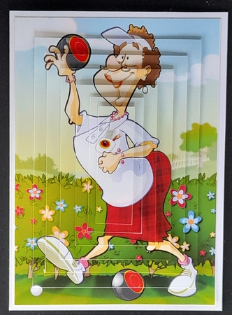 Lawn Bowls Lady (red) Pyramid by Michelle Young