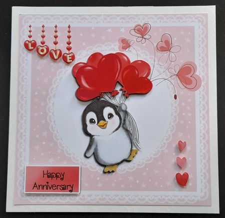 Valentine card - penguin with balloons by Michelle Young
