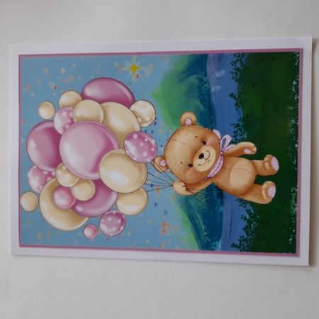 Blue and pink bears with balloons card fronts by Michelle Young