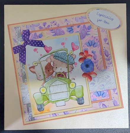 Cute Kittens 5: Couple in Car 6 x 6 Card Front with Topper and Sentiments by Michelle Young