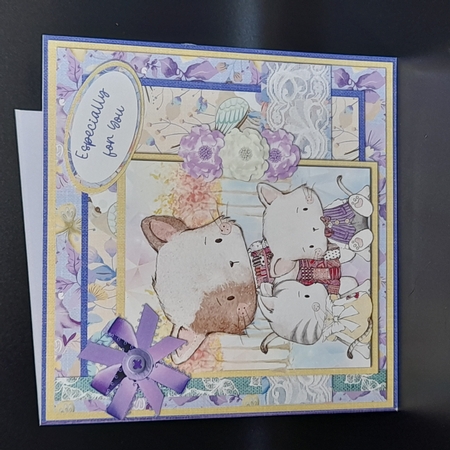 Cute Kittens 9: Mum & Kittens 5 x 5 Quick Cut & Fold Card with Sentiments by Michelle Young