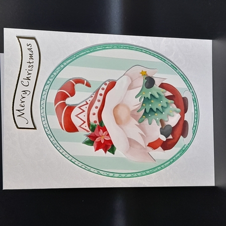 Christmas Gnome with christmas tree on striped toppers (two) by Michelle Young