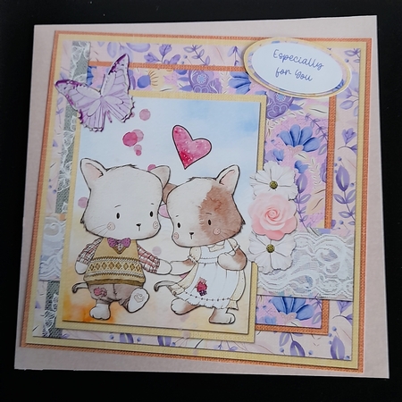 Cute Kittens 13: Cute Couple 8 x 8 Quick Card Front with Sentiments by Michelle Young