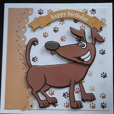 playful brown funny dog 7x7, card front by Michelle Young