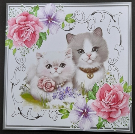 Cute kittens with flowers in silver ornate 8x8 frame by Michelle Young