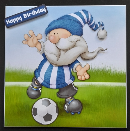 Football Gnome Blue and White Stripes 8x8 Quick Card by Michelle Young