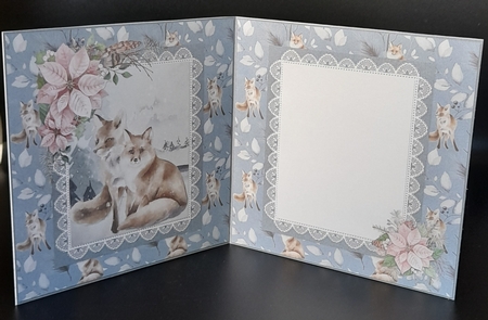 Christmas Scenes 37: Red Foxes/Poinsettias 6 x 6 Card Insertt with Blue Foxes/White Leaves Background, Blank by Michelle Young