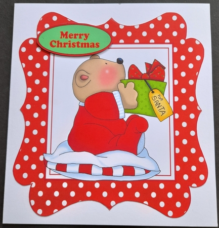Cute little christmas teddy bear in red dot 7x7 frame by Michelle Young