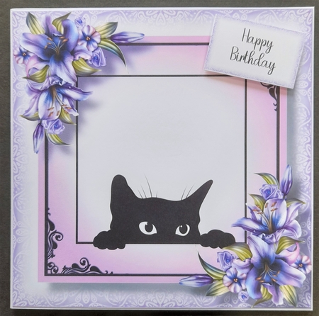 Peeking Cat With Purple Lilies 8x8 by Michelle Young