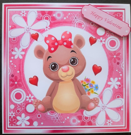 Sweet little valentine bear with hearts/flowers 7x7 by Michelle Young