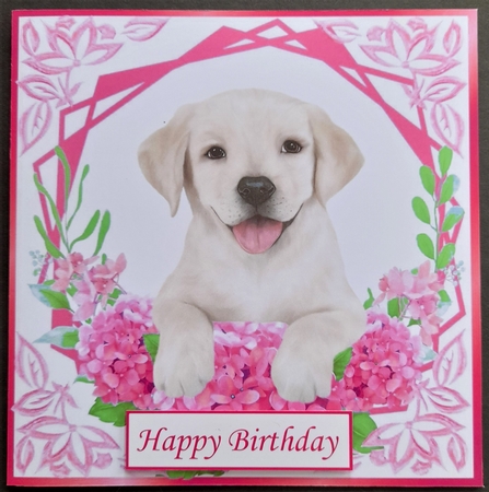 Cute Labrador Puppy with Cerise flowers 8x8 by Michelle Young