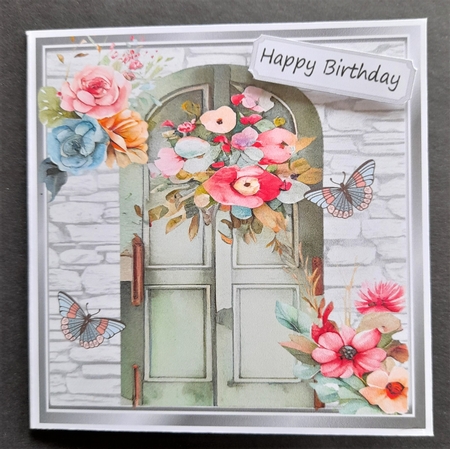 Pretty Doors With flowers and Brick Wall With Butterflies 8x8 (four) by Michelle Young