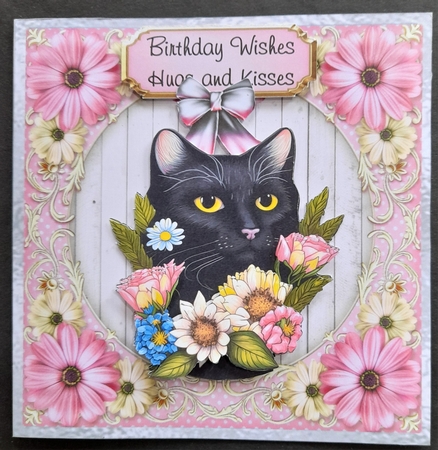 Pretty Kitty 1 - 6X6 inch card front with decoupage by Michelle Young