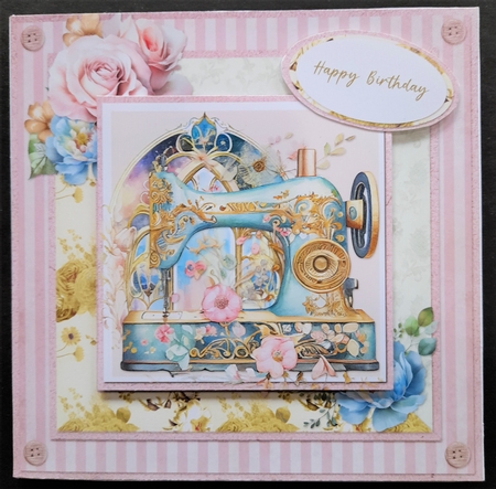 Windows on Summer 11: Shabby Sewing Machine 6 x 6 Card Front with Topper, Tag and Sentiments by Michelle Young