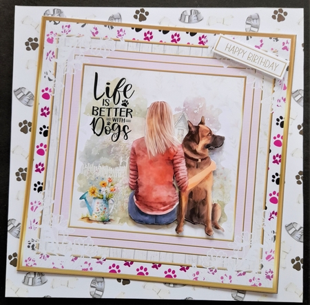 Girl with her dog 7x7ins Decoupage Topper 1 by Michelle Young