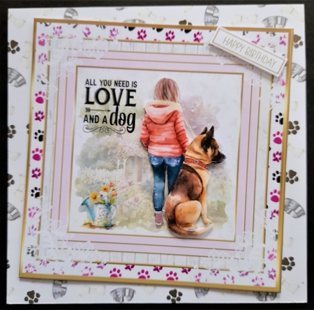 Girl with her dog 7x7ins Decoupage Topper 2 by Michelle Young