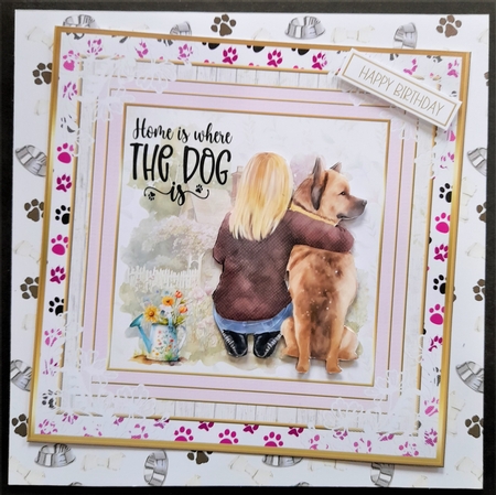 Girl with her dog 7x7ins Decoupage Topper 3 by Michelle Young