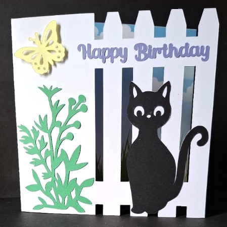 Cat Fence Card with Backing Paper by Michelle Young