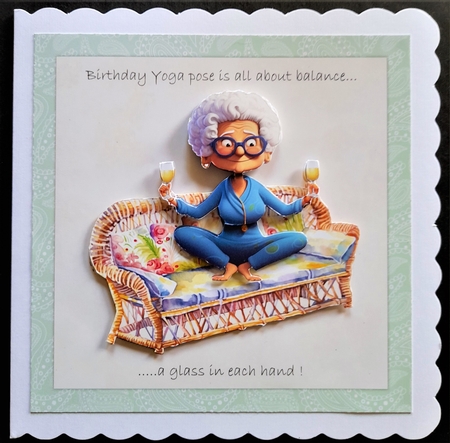 #2 Funny Yoga Gran Birthday card topper for 6x6 card by Michelle Young