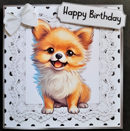 Cute Puppy in Black And White Polkadot With Lace/Bow (three) by Michelle Young