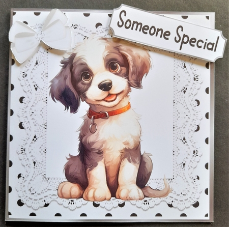 Cute Puppy in Black And White Polkadot With Lace/Bow (Four) by Michelle Young