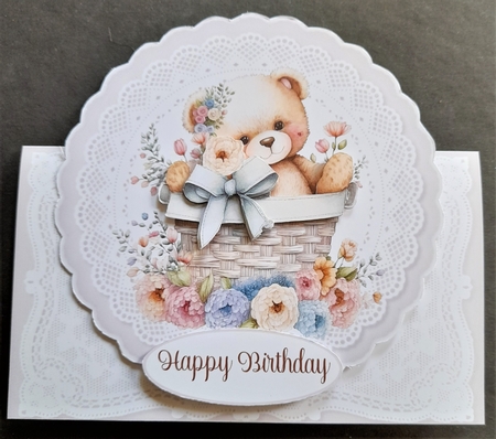 Cute Teddy Floral Basket 2 All Occasions 7 x 7 Shaped Card by Michelle Young