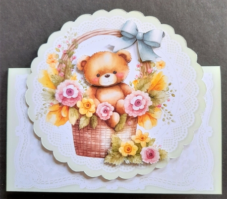 Cute Teddy Floral Basket 3 All Occasions 7 x 7 Shaped Card by Michelle Young