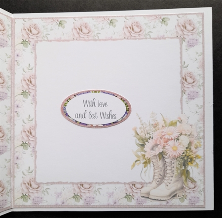 Glorious Spring 6: Pretty Gardening Boots 5 x 5 Card Insert with Peach/Green Roses Background by Michelle Young